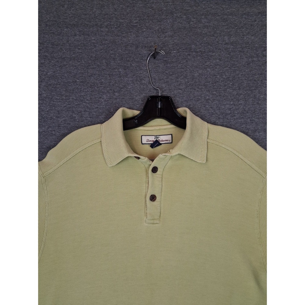 Tommy Bahama Mens Shirt M Yellow Polo Rib Knit Silk Cotton Classic Golf Resort